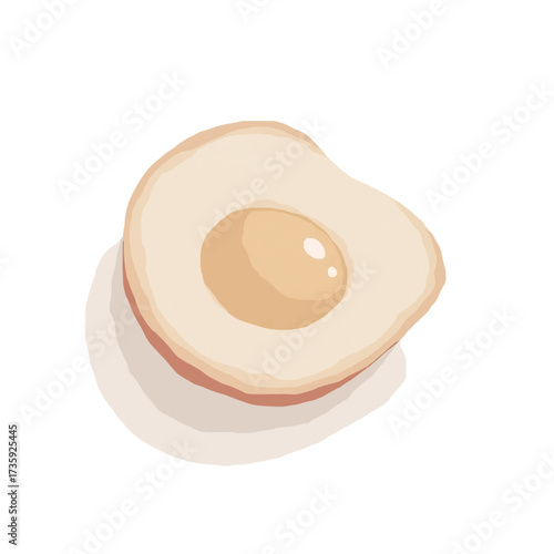 Lychee fruit cross-section, flat style drawing, white brown and pink, tropical fruit and freshness concept