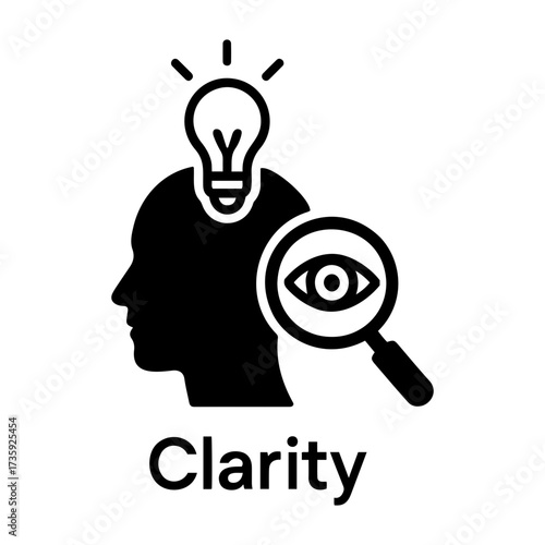 Customer assessment icon vector Silhouette of head with lightbulb and magnifying glass focusing on an eye