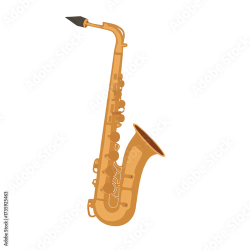 Tenor saxophone, flat cartoon icon, gold brown and black, jazz music instrument concept