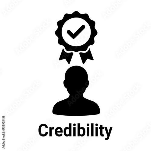 Customer assessment icon vector Silhouette of person with checkmark rosette above representing credibility