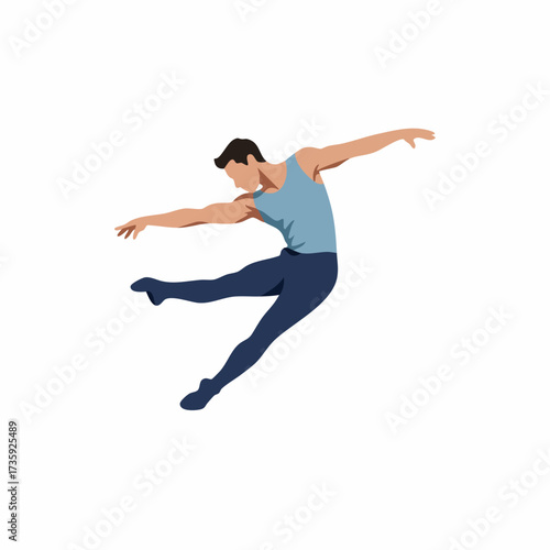 Minimalist Flat Male Dancer in Mid Air Graceful Artistic Pose Illustration