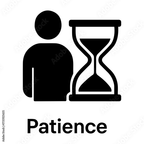 Customer assessment icon vector Illustration of a person standing next to an hourglass, symbolizing time and waiting