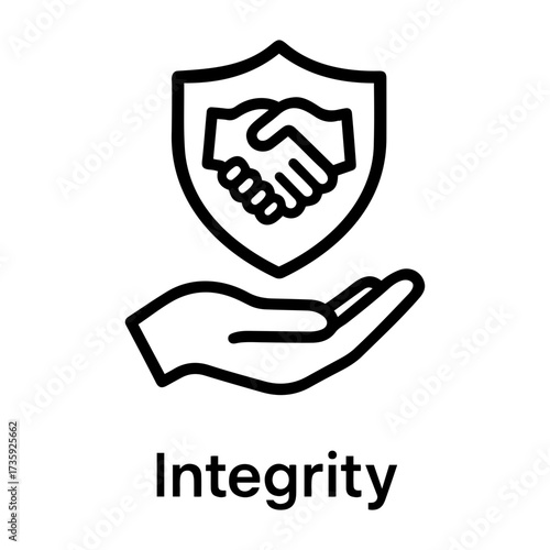 Customer assessment icon vector Hand holding shield containing handshake symbolizing trust and protection