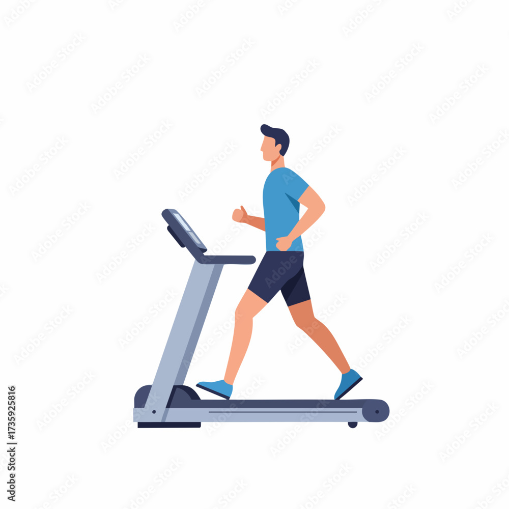 Fototapeta premium Modern Flat Illustration Man Exercising On Treadmill Machine Activity