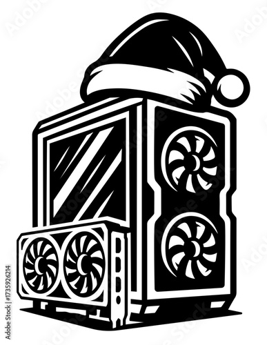 Gaming PC SVG, Christmas Computer SVG, Santa Hat Gamer PC SVG