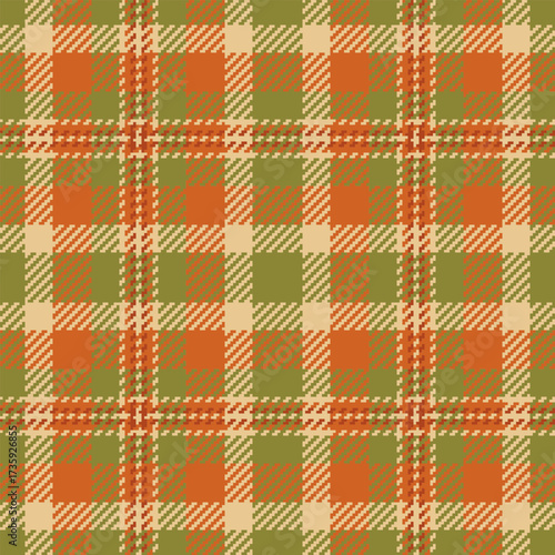 Girl textile seamless tartan, french pattern check texture. Elementary plaid fabric vector background in orange and yellow colors.