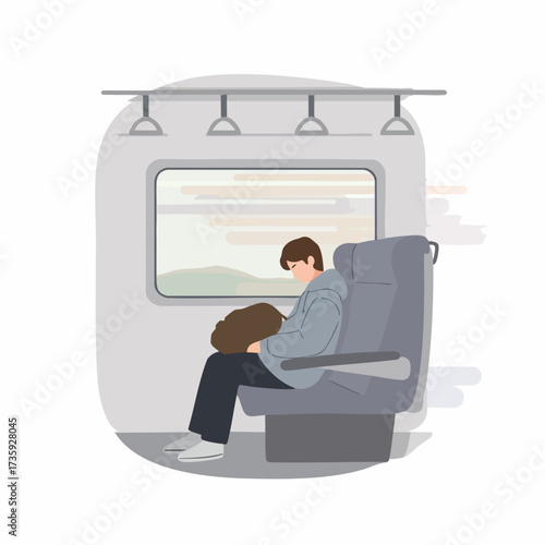 Flat Style Passenger Sleeper on Train Seat Inside Railway Carriage Illustration