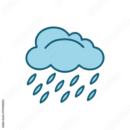 Simple cartoon cloud raining water drops illustration
