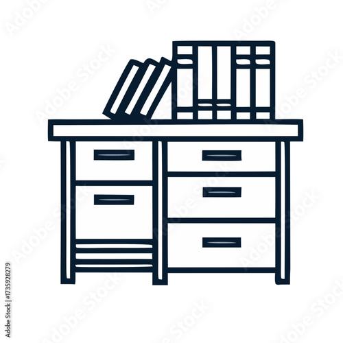 Desk with drawers and books illustration