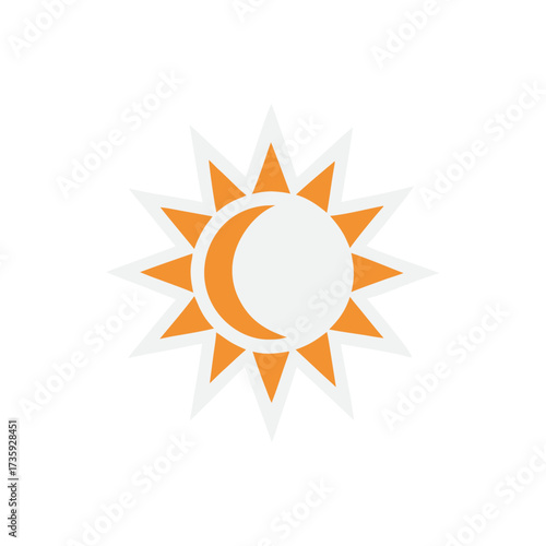 Stylized sun and crescent moon icon on black background