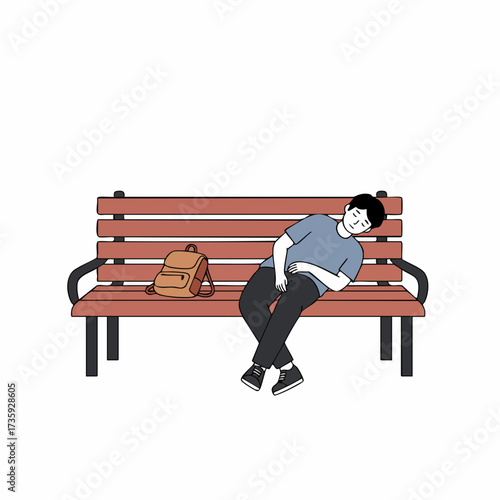 Minimalist Line Art Man Sleeping on Park Bench Illustration