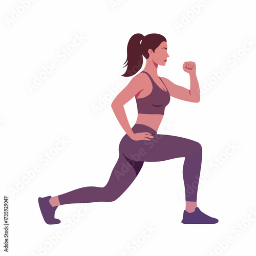 Flat Illustration Woman Doing Lunge Exercise for Fitness and Wellness
