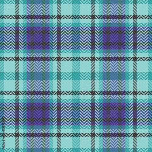 Detailed, seamless tartan pattern in calming turquoise and subtle purples. Ideal for backgrounds, textiles, or digital designs requiring a classic touch. Versatile texture.