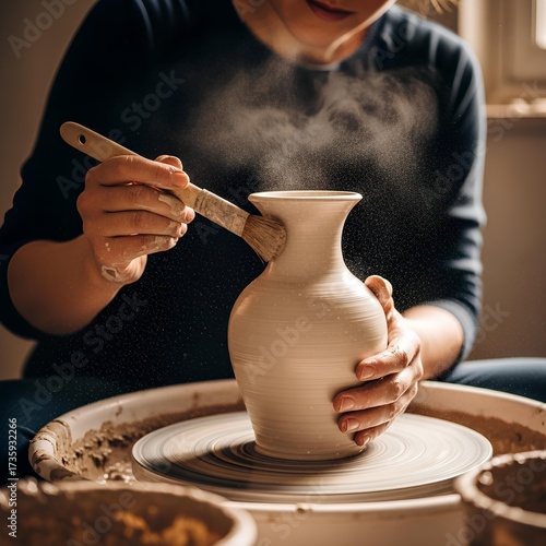 Crafting Beauty - A Potters Touch on a Delicate Vase.