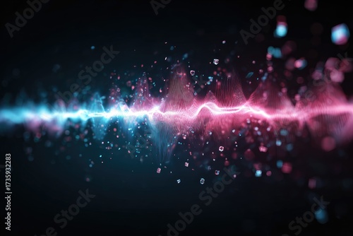 Abstract illustration depicting sound or energy waves in vibrant blue and pink colors