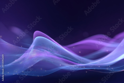 Abstract, flowing, layered, wavy strands in gradients of blue, purple, and transparent
