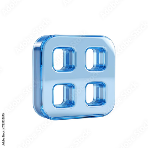 3d glass blue icon of  square grid UI interface
