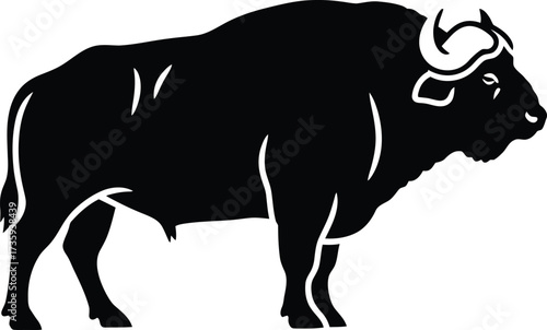 Black Silhouette of a Bison Facing Right on a White Background buffalo animal