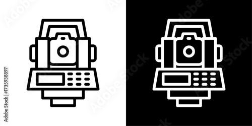 Total Station Icon Of Flat Black And White Style Vector  