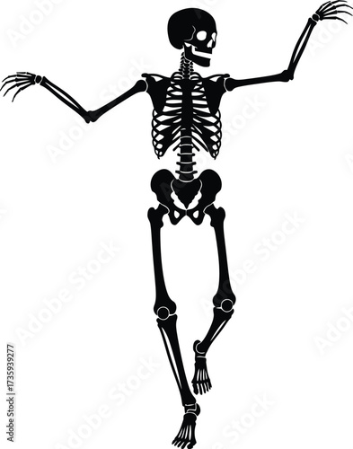 Black Silhouette of a Skeleton in a Ballet Pose with Arms Extended dance