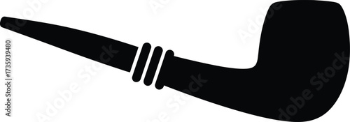 Black Silhouette of a Smoking Pipe with Three Rings on a White Background tobacco