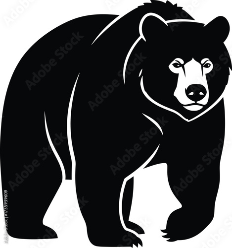Black Silhouette of a Standing Bear Facing Forward on a White Background grizzly bear