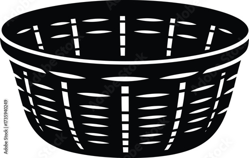 Black Silhouette of a Woven Basket or Trash Can with Open Top wastebasket container
