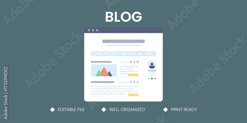 Animated Blog Post Layout Interface Vector Illustration, Website Article Page Template with User Profile, Content, and Comment Section UI/UX Design

