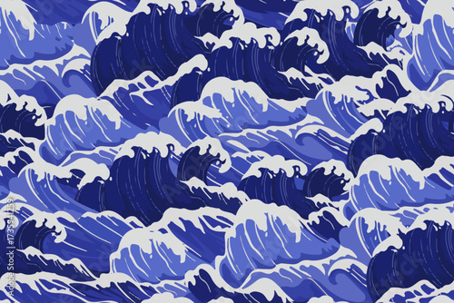seamless pattern abstract wave japanese blue white