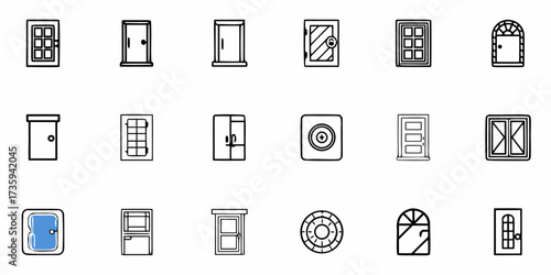 Versatile set of outlined doors and windows offers creative design inspiration for web interfaces, architectural visualizations, and home renovation concepts