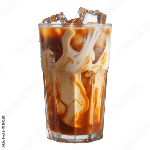 Refreshing iced coffee with cream and caramel swirls