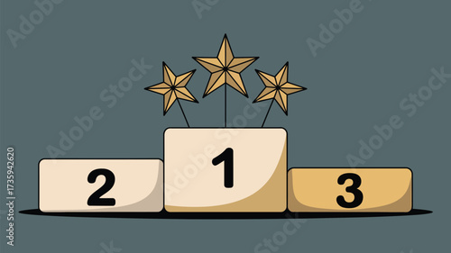 A podium with the numbers one two and three and three stars above it on a gray background illustration