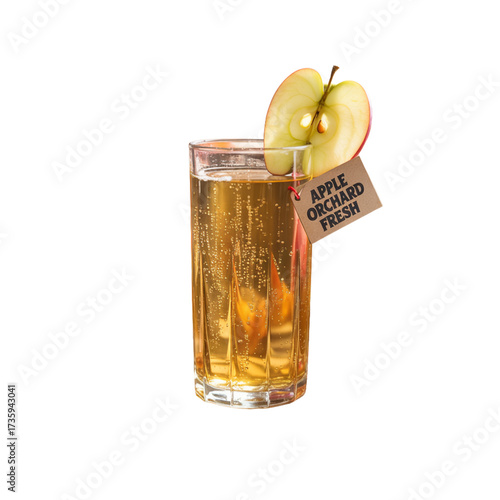 Refreshing cold apple cider in a tall glass with an apple slice garnish