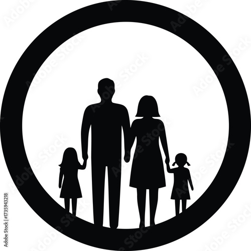 Family Silhouette Inside Circle parents children