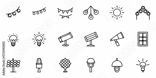 Set the mood with these charming lighting icon illustrations, perfect for adding a touch of warmth and style to any design, conveying illumination and modern aesthetics
