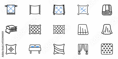 Cozy up your designs with this set of charming home textile icons – perfect for interior design projects, home decor promotions, and creating a comfortable, inviting atmosphere!