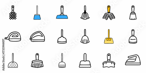 Cleaning Tools Collection for Home and Office, Featuring Dustpans, Brushes, and Iron for a Tidy and Organized Space - Perfect for Housekeeping Needs