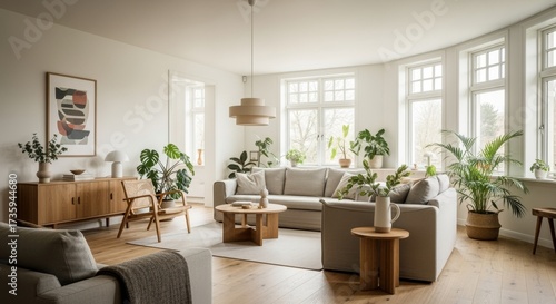 Wallpaper Mural Serene Scandinavische Woonkamer met Duurzame Meubels en Natuurlijk Lic Torontodigital.ca