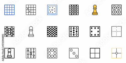 Engaging Game Icons Featuring Chess Pawns, Checkers, and Board Game Designs for Strategic Thinking and Creative Projects, Perfect for Game Design and Strategy Enthusiasts