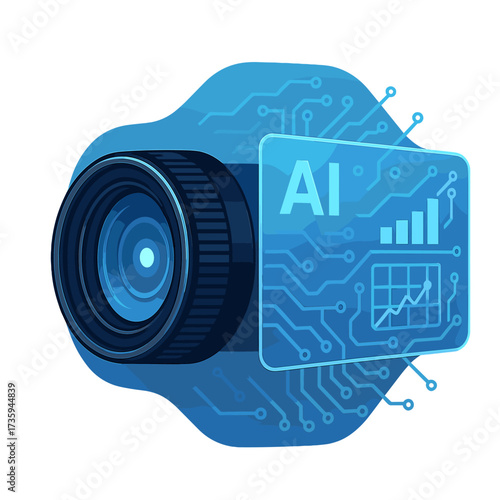 A state‑of‑the‑art camera lens with an augmented reality display highlights cutting‑edge technology, driven by , and displays detailed circuitry set against a blue abstract backdrop