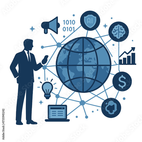 Global internet connectivity technology for business and digital marketing, finance and banking link technology, cybersecurity management, and future  innovation