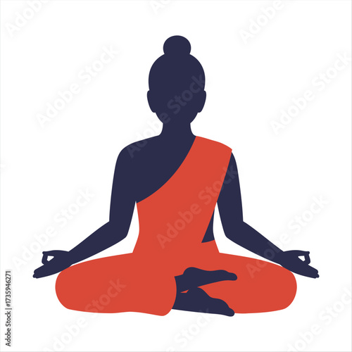 Meditating figure in lotus pose wearing orange robe