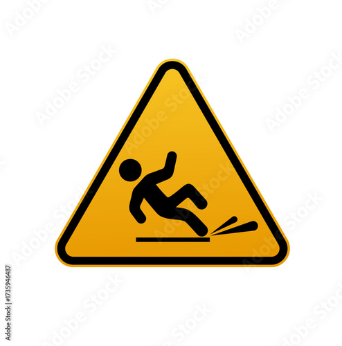 Wet floor signs. Hazard slippery surface wet floor sign. Caution orange signs plate. Vector
