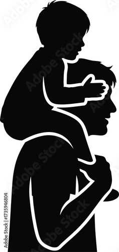 Silhouette of Father Carrying Child on Shoulders with Child's Arms