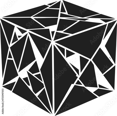 Abstract geometric cube, a modern and minimalist design featuring intricate lines and shapes, creating a visually striking and contemporary graphic element