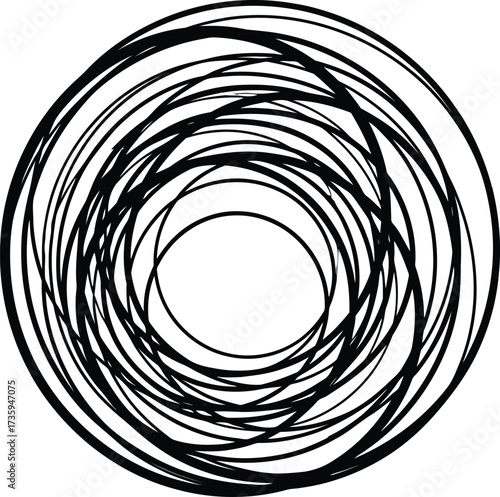 Abstract circle, a chaotic yet harmonious arrangement of swirling lines, creating a dynamic and visually engaging graphic representation of movement and energy