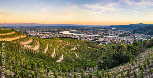 Tableau sur toile Sunset over Vineyards of Tain Hermitage, Rhone Valley, France – Famous Wine Regi
