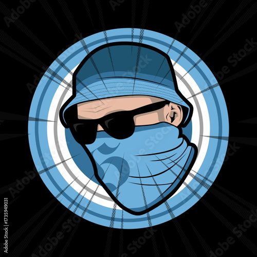 man ultras hooliigan in a mask with sunglass vector design