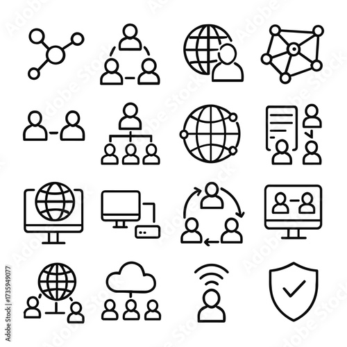 Networking and connectivity vector icon set. Outline symbols. Line design