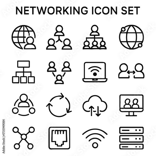 Network technology vector icon collection. Outline symbols. Line design